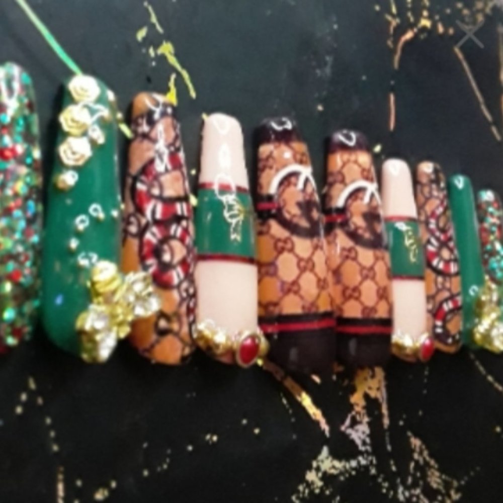 Handmade Hard Gel "Gucci" Theme Luxury Style Press On Nails